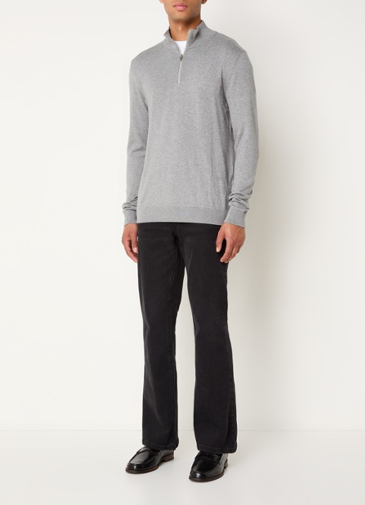 Selected Berg fijngebreide pullover met halve rits - voorkant 2 middengrijs