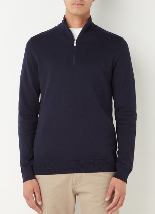 Selected Berg fijngebreide pullover met halve rits