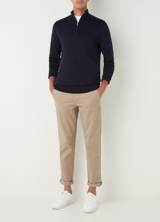 Selected Berg fijngebreide pullover met halve rits - voorkant 2 donkerblauw