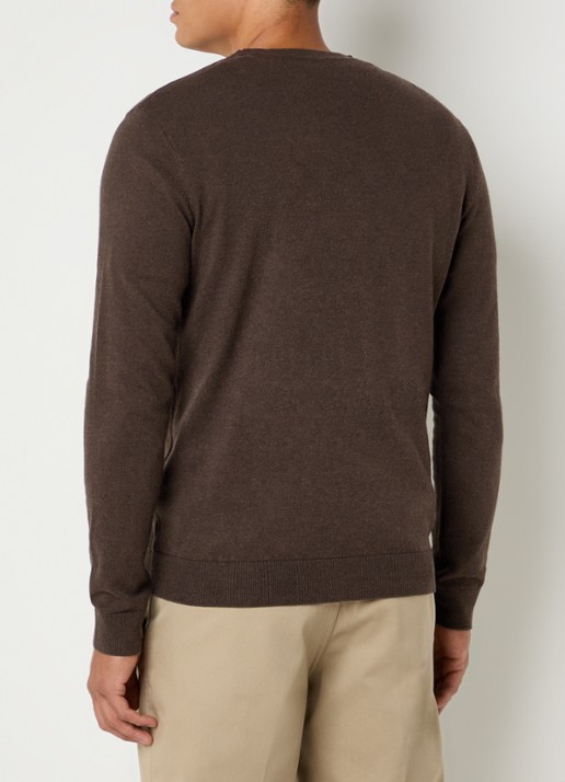 Selected Berg fijngebreide pullover met ronde hals - achterkant 3 donkerbruin