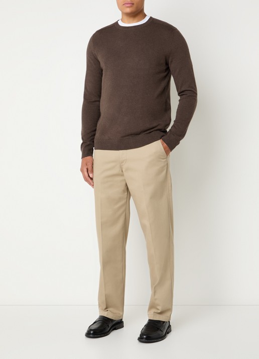 Selected Berg fijngebreide pullover met ronde hals - voorkant 2 donkerbruin