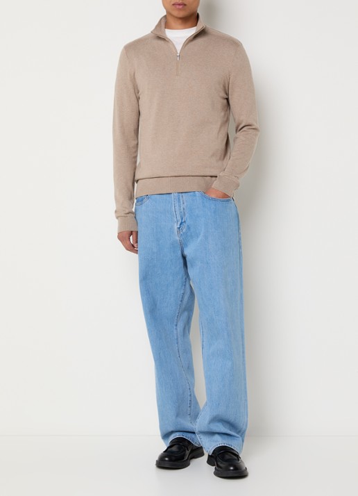 Selected Berg trui met halve rits - voorkant 2 donkerbeige