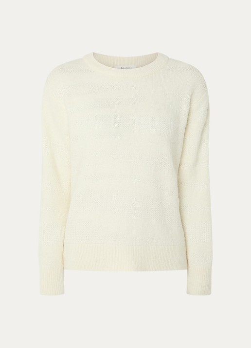 Selected Billie fijngebreide trui in alpaca wolblend - voorkant 3 ivoor