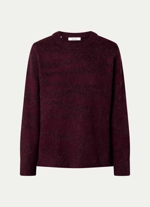 Selected Billie fijngebreide trui in alpaca wolblend - voorkant 3 aubergine