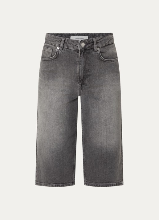 Selected Bine-Kori high waist straight fit korte broek van denim - voorkant 3 donkergrijs