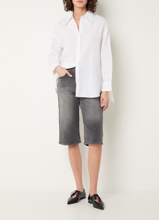 Selected Bine-Kori high waist straight fit korte broek van denim - voorkant 4 donkergrijs
