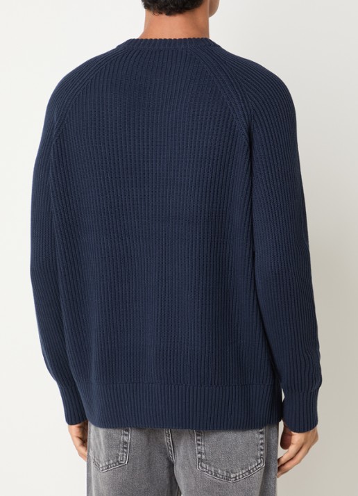 Selected Braun grofgebreide trui met ronde hals - achterkant 2 donkerblauw
