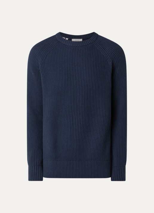 Selected Braun grofgebreide trui met ronde hals - voorkant 3 donkerblauw