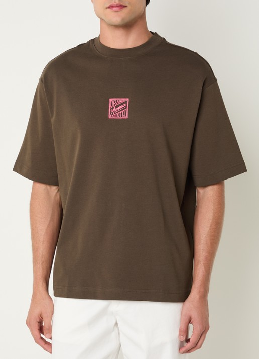 Selected Brock T-shirt met borduring - achterkant 3 donkerbruin