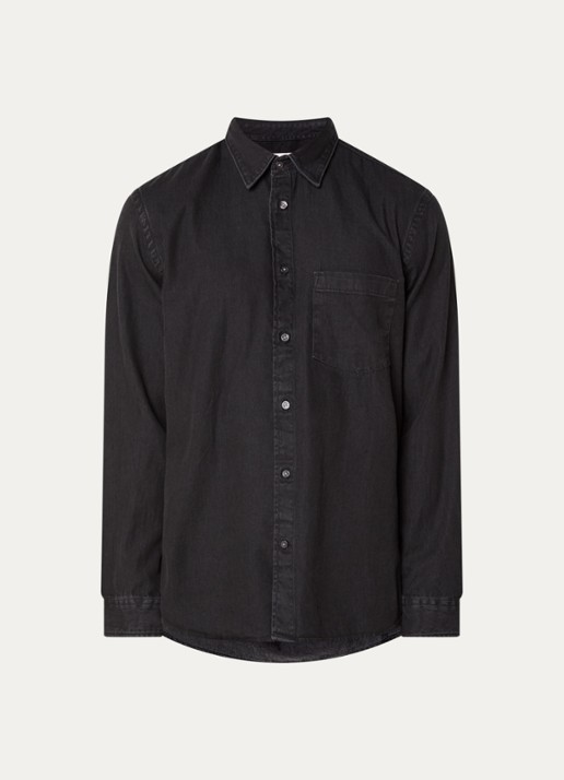 Selected Carlo regular fit overhemd met borstzak - voorkant 3 zwart