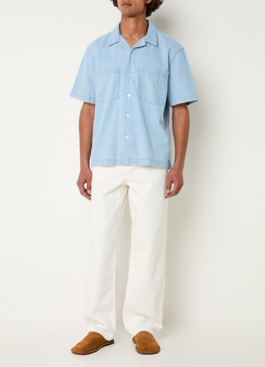 Selected Carlo regular fit overhemd van chambray - voorkant 4 indigo