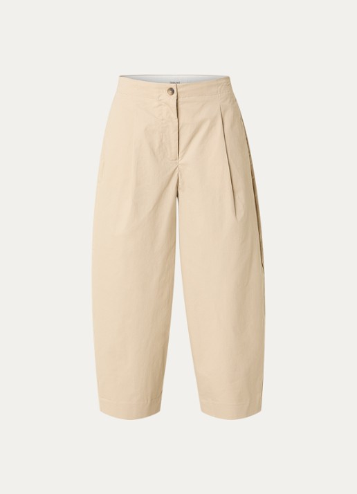 Selected Carmen high waist wide fit cropped broek met steekzakken - voorkant 2 beige