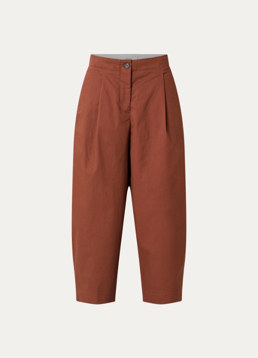 Selected Carmen high waist wide fit cropped broek met steekzakken - voorkant steenrood
