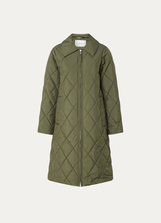 Selected Cilla gewatteerde jas met quilt patroon en steekzakken - voorkant groen