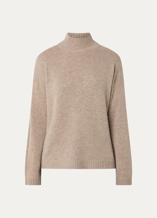 Selected Cille grofgebreide trui in kasjmierblend met opstaande kraag - voorkant beige