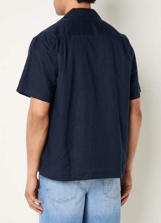 Selected Clay regular fit overhemd in linnenblend - achterkant 3 donkerblauw