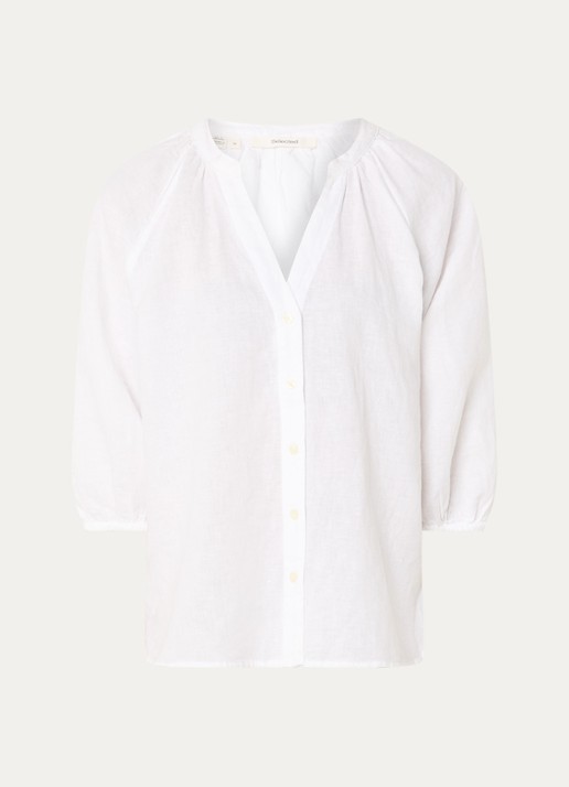 Selected Cleo blouse in linnenblend met V-hals - voorkant 2 wit