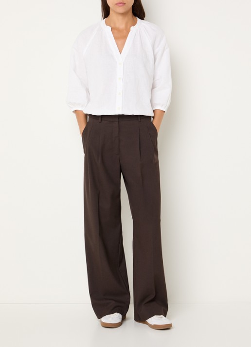 Selected Cleo blouse in linnenblend met V-hals - voorkant 3 wit