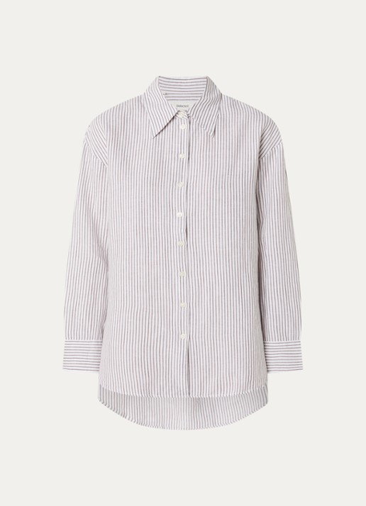 Selected Cleo oversized blouse in linnenblend met streepprint - voorkant wit