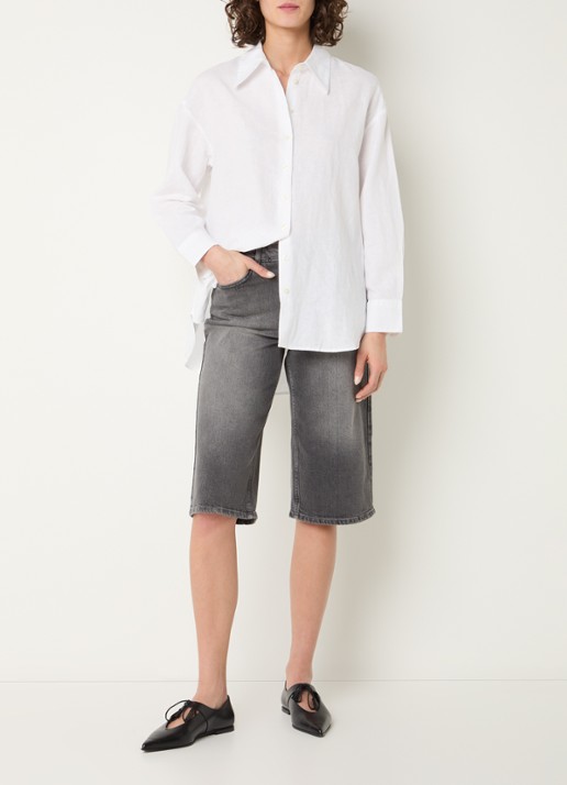 Selected Cleo oversized blouse in linnenblend  - voorkant 3 wit