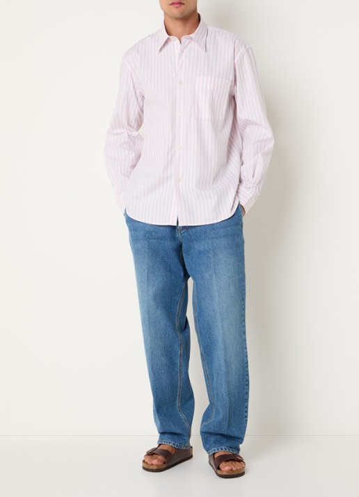 Selected Comfort fit overhemd met borstzak en streepprint - voorkant 2 lichtroze