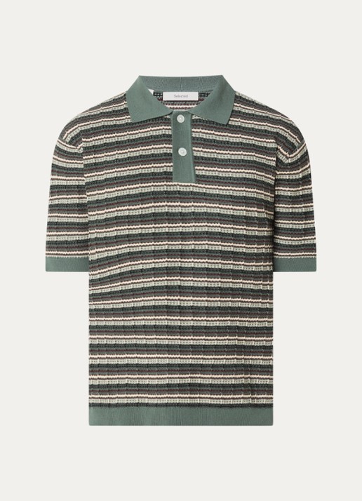 Selected Dane fijngebreide polo met streepprint - voorkant 3 groen