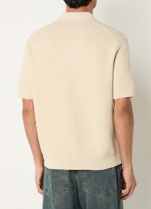 Selected Dane fijngebreide polo met stretch - achterkant creme