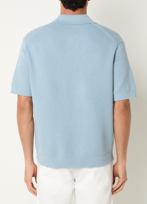 Selected Dane fijngebreide polo met stretch - achterkant 4 lichtblauw