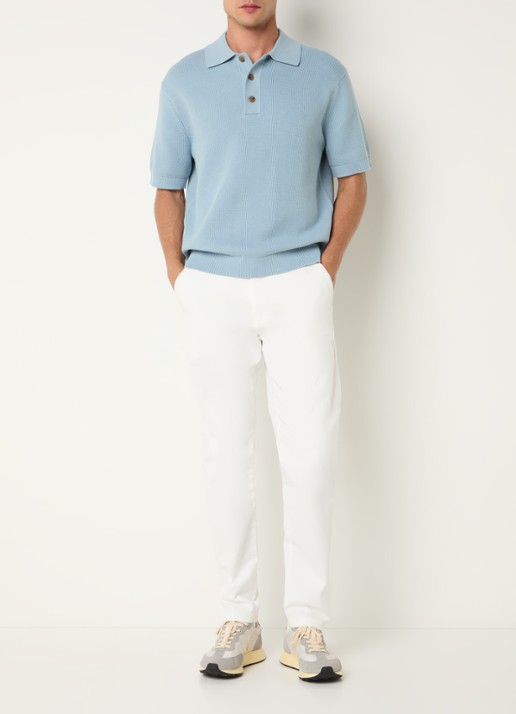 Selected Dane fijngebreide polo met stretch - voorkant 2 lichtblauw