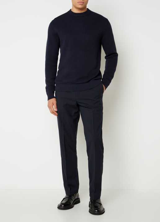 Selected Dane fijngebreide pullover  - voorkant 4 donkerblauw