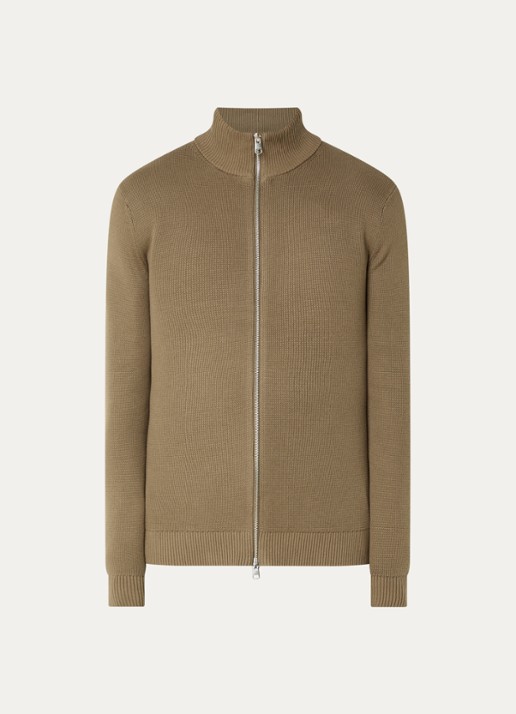Selected Dane grofgebreid vest met opstaande kraag - voorkant 3 beige