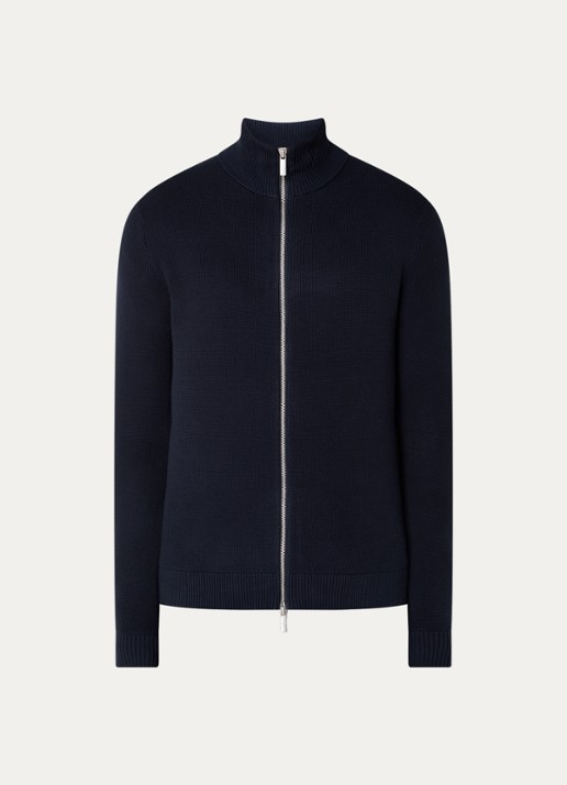 Selected Dane grofgebreid vest van  katoen - voorkant 2 donkerblauw