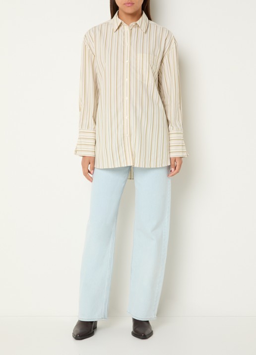 Selected Dannie blouse met streepprint - voorkant 4 gebroken wit