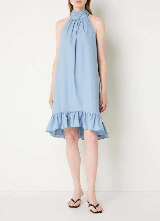 Selected Delia mini halterjurk met sjaalkraag en volant - detail 4 blauw