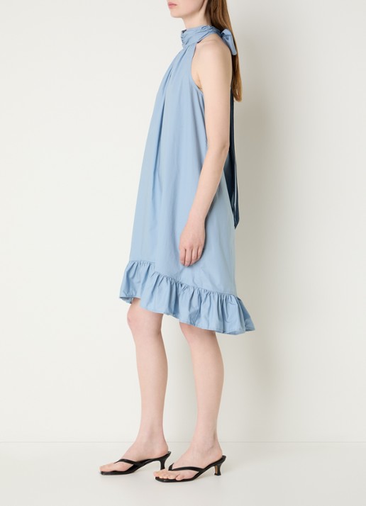 Selected Delia mini halterjurk met sjaalkraag en volant - voorkant 2 blauw