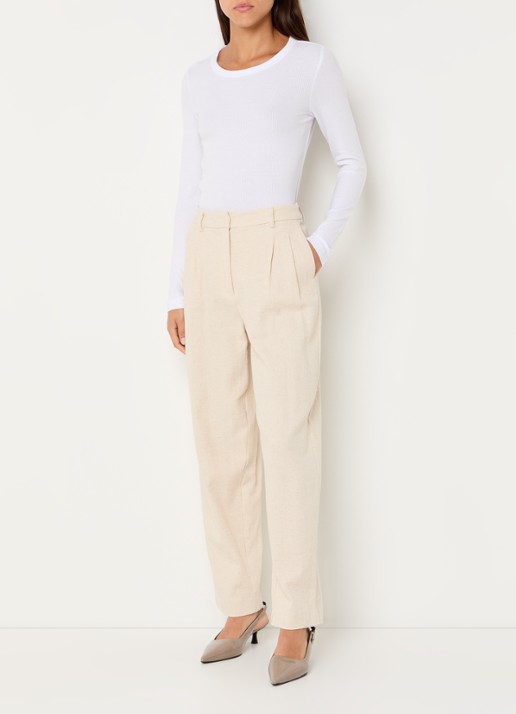 Selected Dianna longsleeve  met ribstructuur - voorkant 2 wit