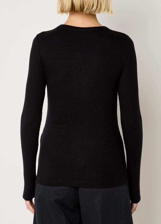 Selected Dianna longsleeve  met ribstructuur - achterkant 4 zwart