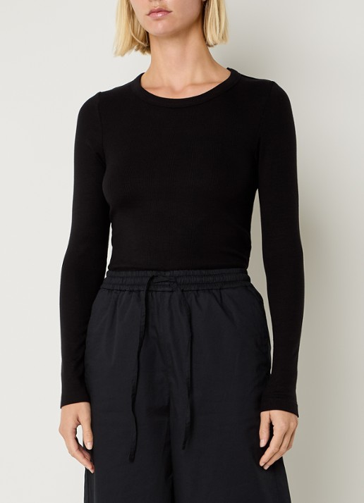 Selected Dianna longsleeve  met ribstructuur - detail zwart