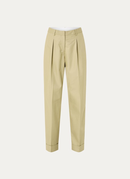 Selected Dora high waist tapered fit pantalon met steekzakken - voorkant beige