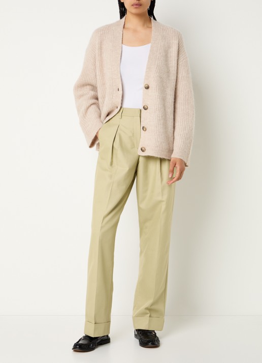 Selected Dora high waist tapered fit pantalon met steekzakken - voorkant 2 beige