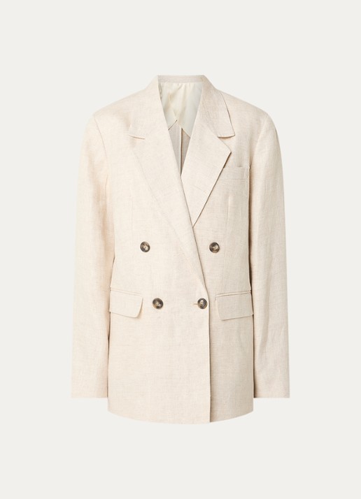 Selected Elin-Ida oversized blazer van linnen met klepzakken - voorkant beige