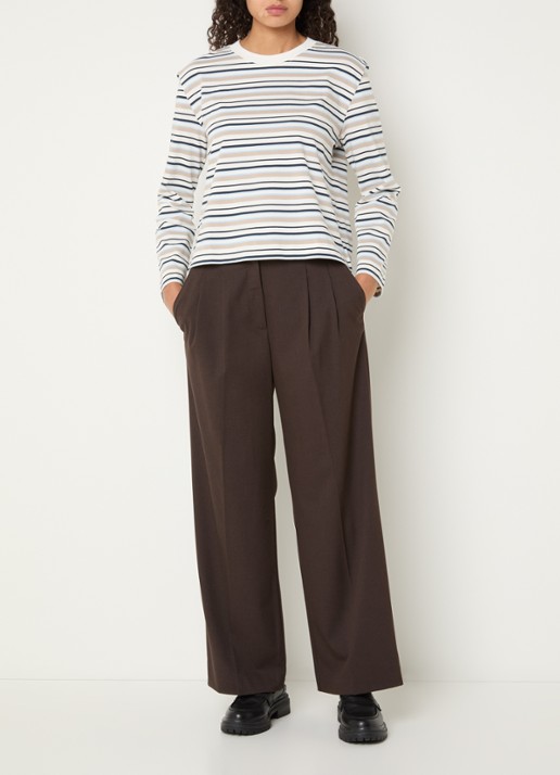 Selected Essential longsleeve met streepprint - voorkant 2 donkerblauw