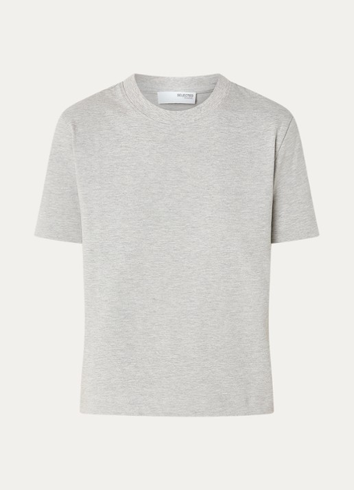 Selected Essential T-shirt met ronde hals - voorkant 3 grijsmele