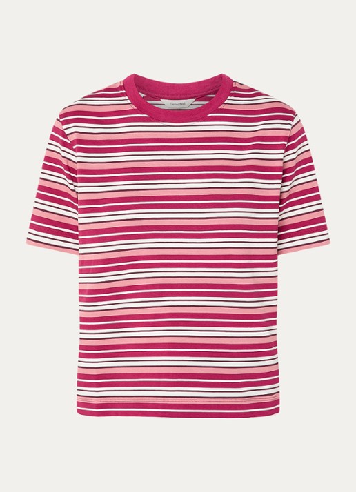 Selected Essential T-shirt met streepprint - voorkant 3 bordeauxrood