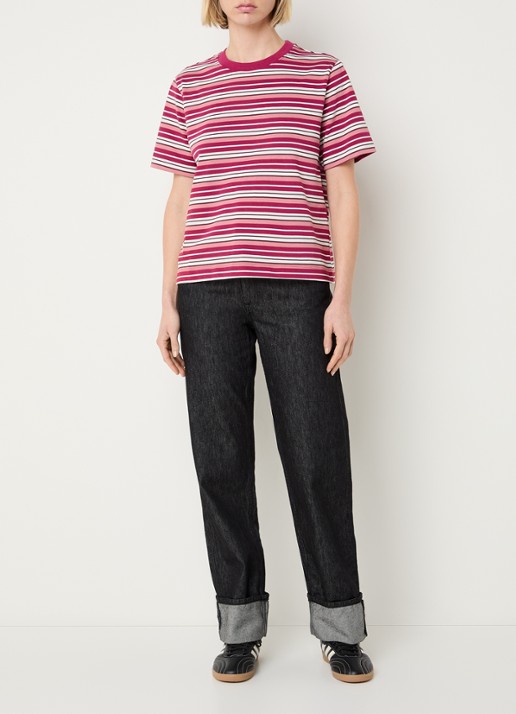Selected Essential T-shirt met streepprint - voorkant 4 bordeauxrood