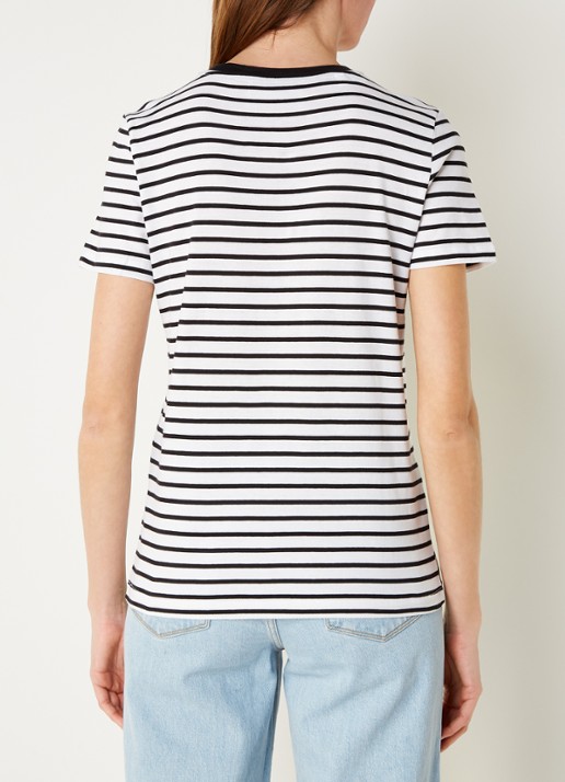 Selected Essentials T-shirt van  katoen met streepprint - achterkant 3 zwart