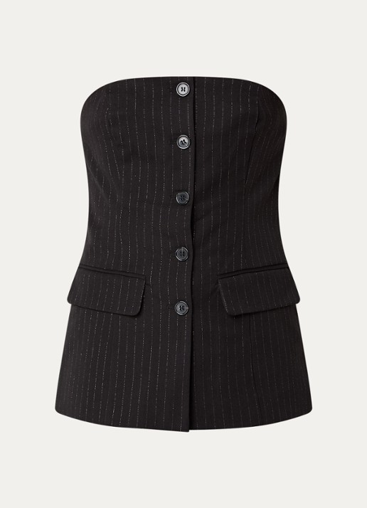 Selected Feli top met krijtstreep en glansdraad - voorkant 3 zwart