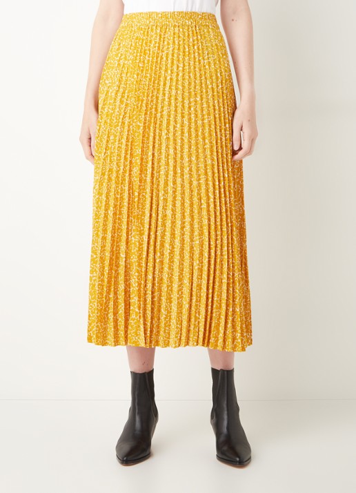 Selected Femme Alexis midi plooirok met print - detail okergeel