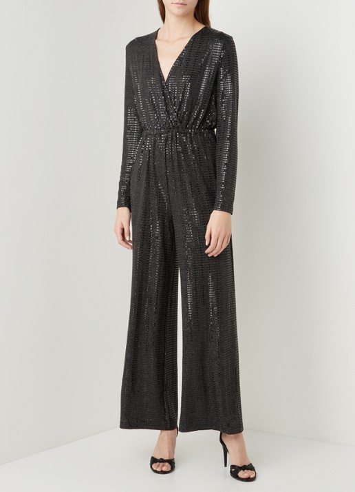 Selected Femme Sandra wide fit jumpsuit met glitter - detail 3 zwart