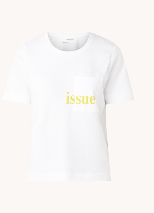 Selected Femme Studio T-shirt met borstzak en frontprint - voorkant wit